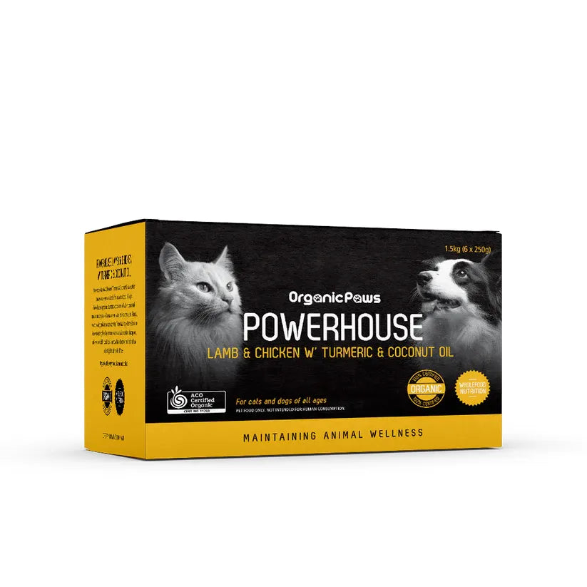 [Syd Only] Organic Paws Powerhouse Lamb & Chicken with Turmeric & Coconut Oil Pet Raw Food 1.5kg