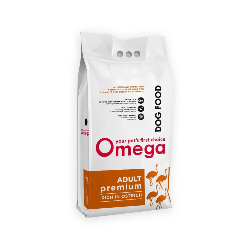 Omega Adult Premium Rich in Ostrich Dog Food (select size for price)