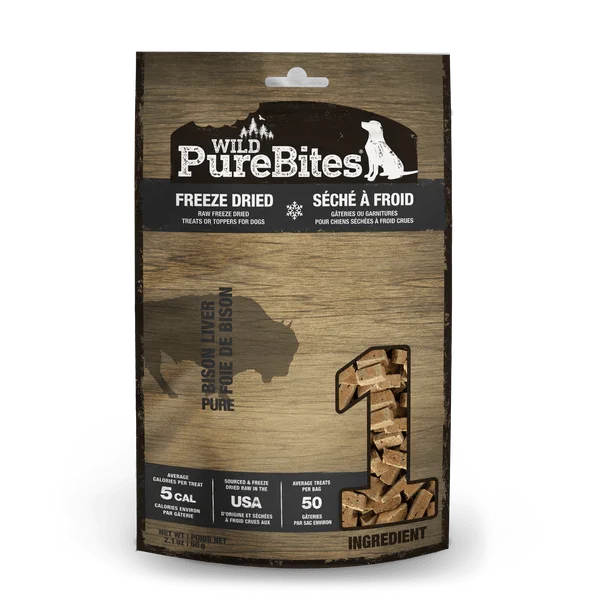 PureBites Wild Freeze Dried Bison Liver Dog Treats, 60g