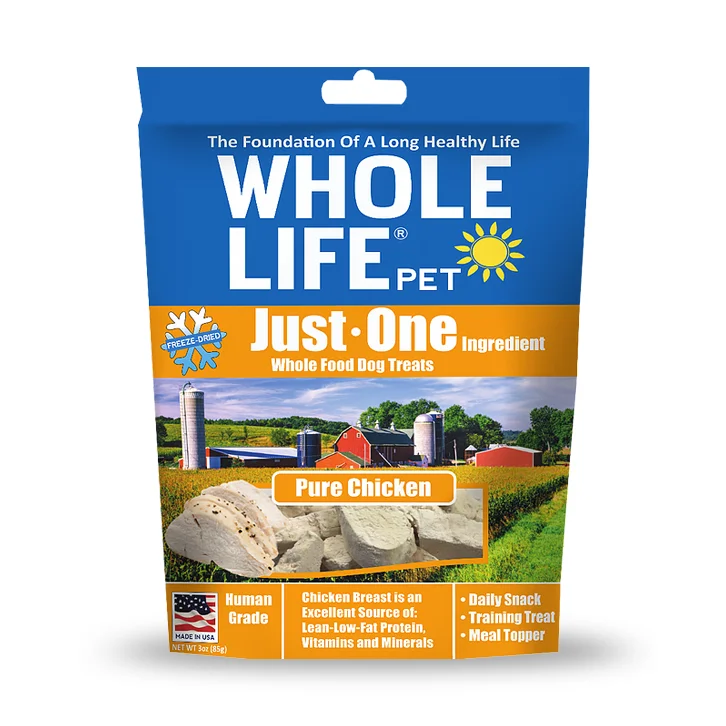 Whole Life Pet Just One Ingredient Pure Chicken Breast Freeze-Dried Dog & Cat Treats, 3oz Bag