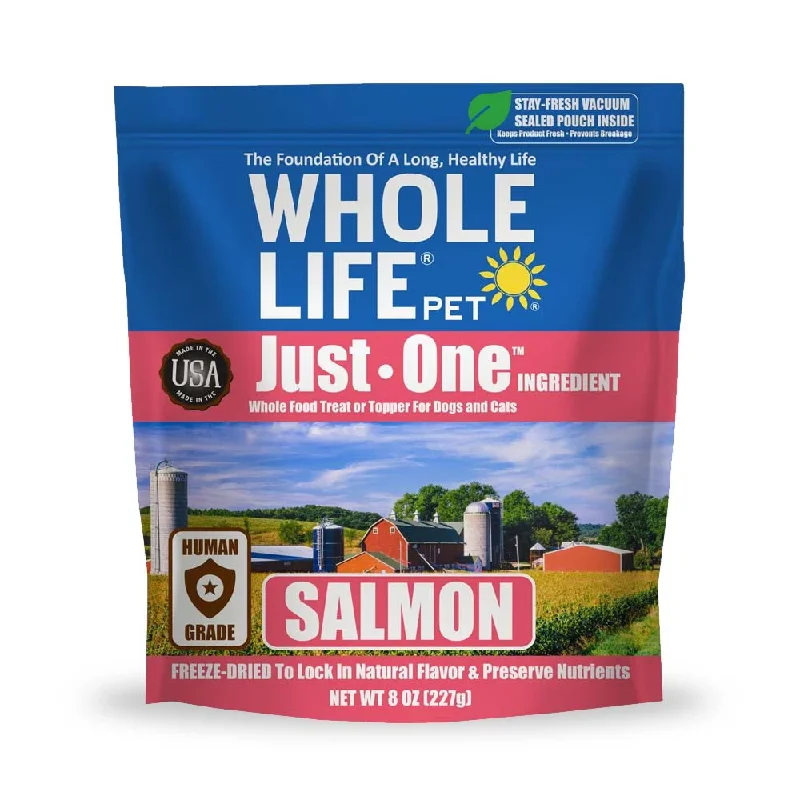 Whole Life Pet Just One Ingredient Pure Salmon Fillet Freeze-Dried Dog & Cat Treats, 8oz Bag