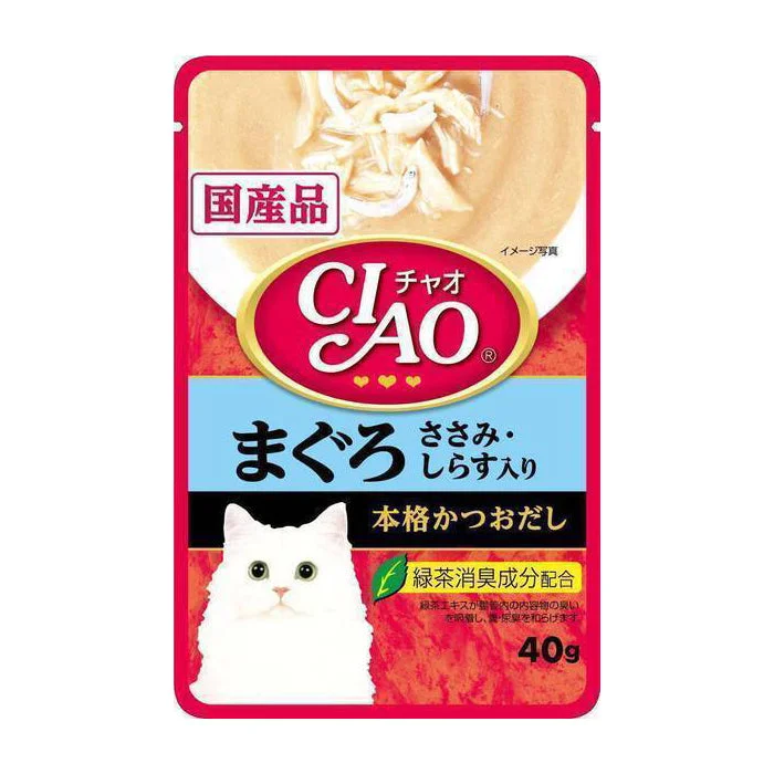 Ciao Cat Creamy Soup Pouch - Tuna Maguro & Chicken Fillet Topping Shirasu 40g (IC202)